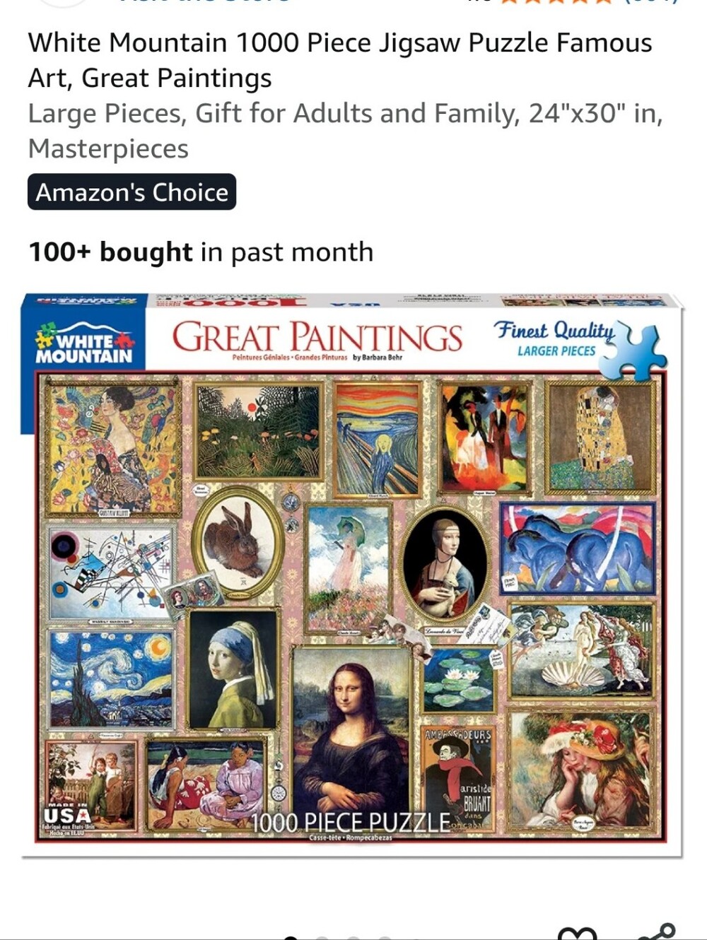 Like New Great Paintings Puzzle 1000p